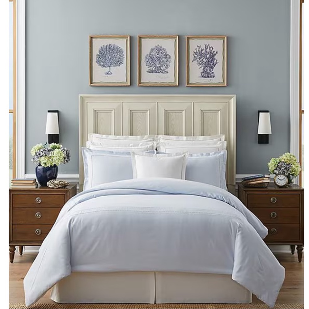 Southern Living Heirloom 500-Thread-C. Sateen Border Stitch Duvet Cover Mini Set